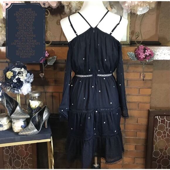 Aqua Navy Blue Embroidered Cold Shoulder Mini Dress | Sz S - Picture 9 of 14